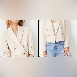 Ann Taylor Cream Double-Breasted Blazer
